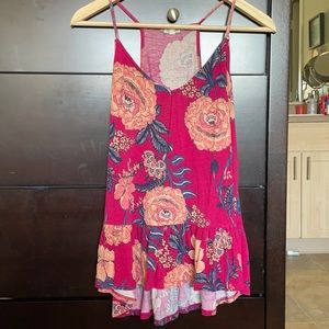 Dark pink floral racer back tank top